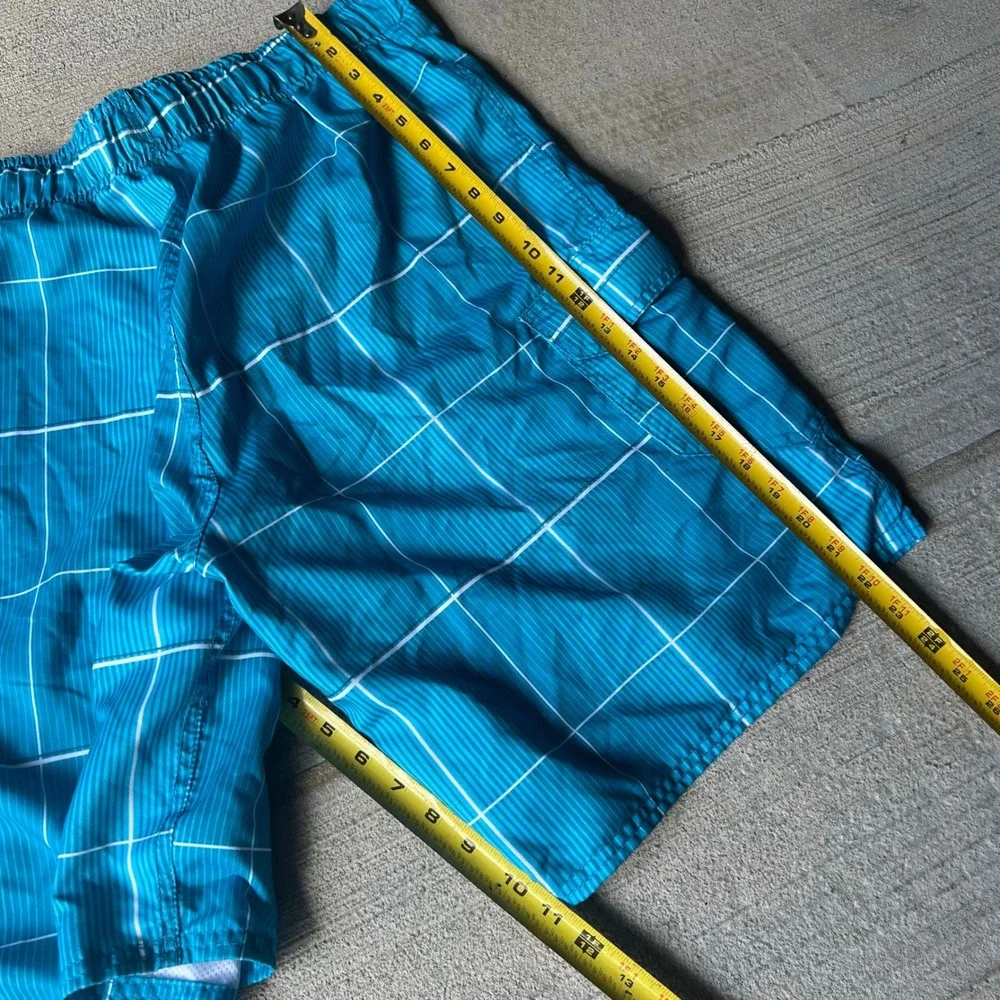 Vintage 2000s Ocean Pacific Mens Aqua Blue Grid Cargo Board Shorts